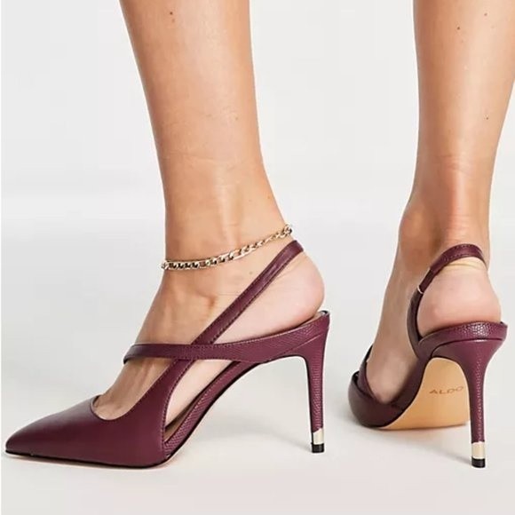 Aldo Noideaa Burgundy Wine Dark Red Faux Leather Point Toe Heels Pumps 8.5 NEW - Picture 1 of 15